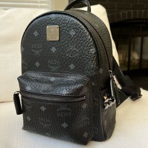Authentic MCM Visetos Side Stud Mini Stark Backpack (Black)